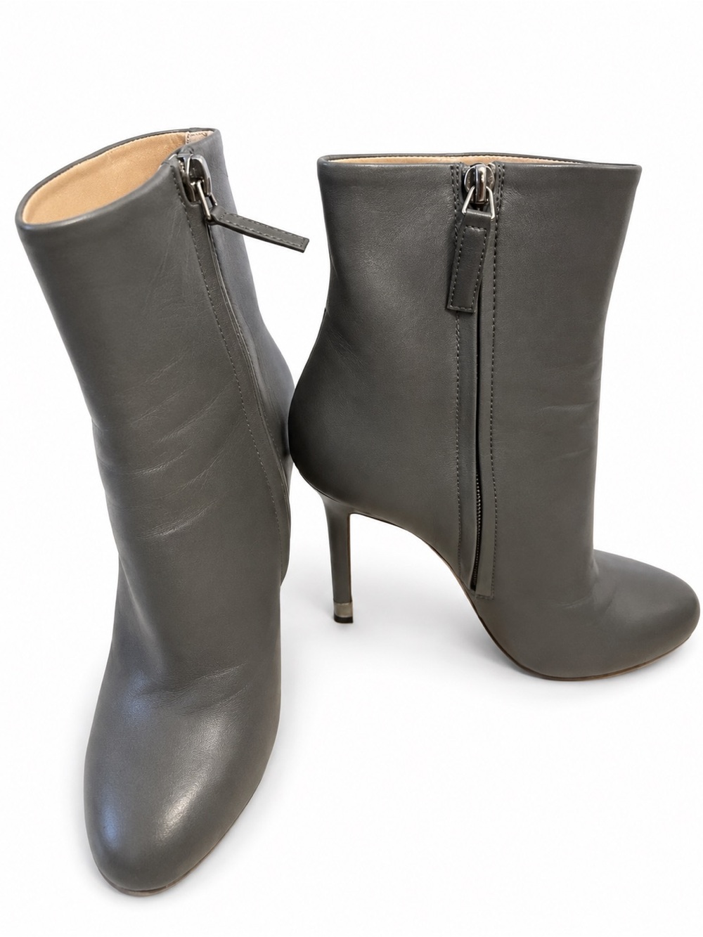 CHANEL Gray Leather Stiletto Ankle Boot